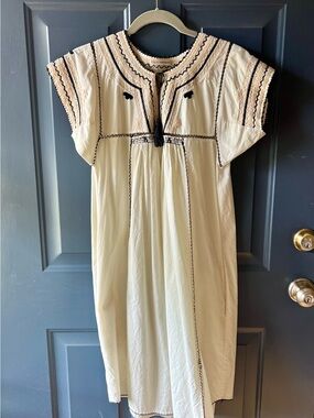Ulla Johnson White Cotton Dress with Black Stitching